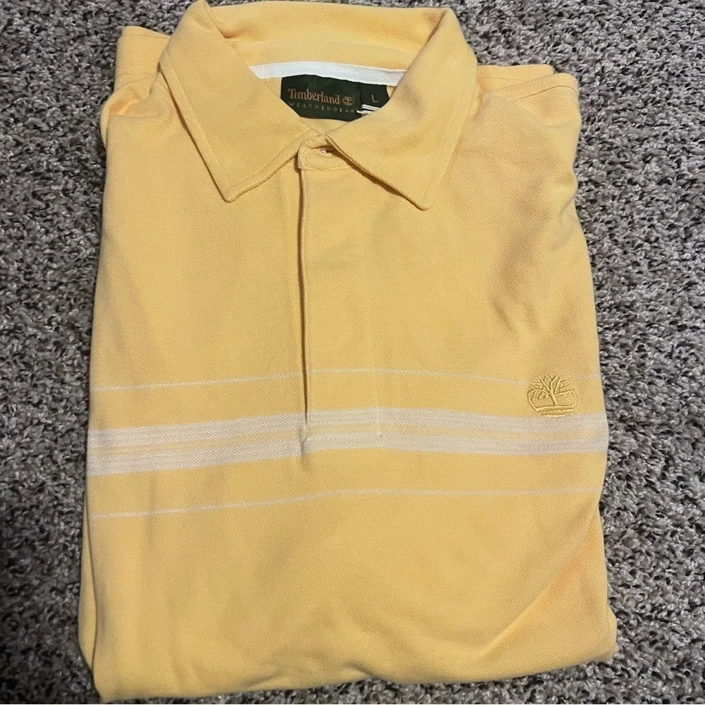 Timberland Weathergear Polo Shirt Striped‎ Casual Short Sleeve Yellow Large